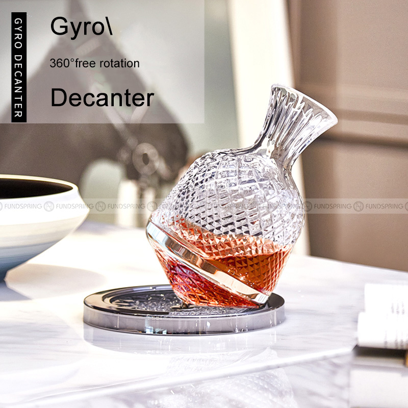 Tumbler Decanter with Lid Crystal Glass Stainless Steel Rotating Base Tumbler Decanter with Lid Crystal Glass Stainless Steel Rotating Base