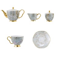 Afternoon Tea Set Marble Pattern 15-Piece Ceramic Bone China Teaware Coffee Cup and Saucer Set