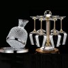 Crystal Glass Whirling Decanter with Silver and Gold Base and Wine Goblet Set