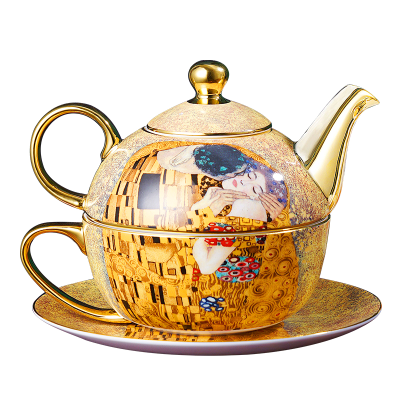 Japanese Art Teapot Set: Bone China Golden Coffee Cup with Saucer Tea Set Combination