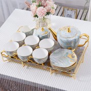 Luxury Bone China Coffee Set Ceramic Tea Set with Tray Heraeus Gold Gilded Set of 16