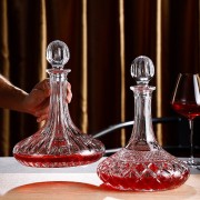 ワインデカンタ 蓋付き 平底デカンタ クリスタルガラス ワインジャグ