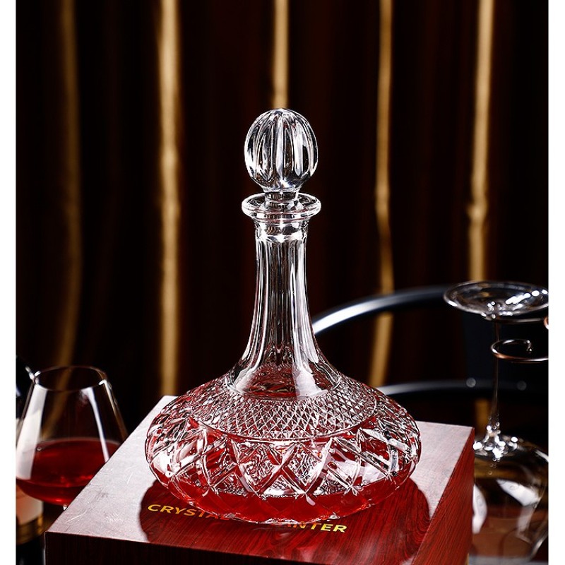Wine Decanter with Lid Flat Bottom Decanter Crystal Glass Wine Jug