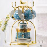 Elegant Bone China Tea Set with Glass Teapot and Ceramic Infuser, Candle Holder, Cups, and Saucers - 15 Pieces