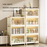 Foldable Locker Installation-free Movable Multi-layer Storage Cabinets with Transparent Magnetic Panels for Baby Clothing, Toys, Books, Stackable Wardrobe for Living Room and Bedroom