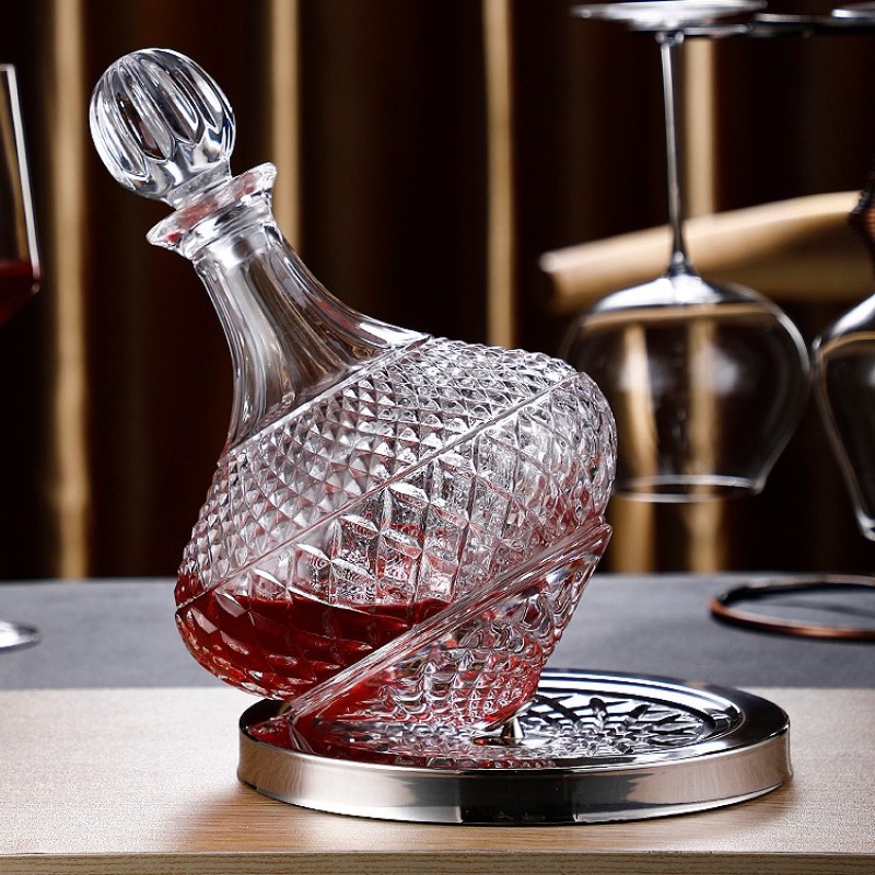 Gyro Decanter with Lid Crystal Glass Rotating Tumbler Decanter Wine Bottle