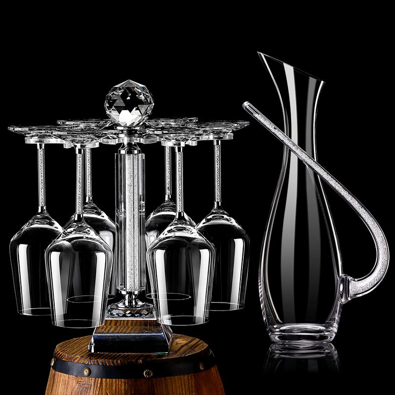 High-end 24K Gold Foil Red Wine Glass Set, Household Crystal Goblet, Large Decanter, Cup Holder, Leather Suitcase Set High-end 24K Gold Foil Red Wine Glass Set, Household Crystal Goblet, Large Decanter, Cup Holder, Leather Suitcase Set