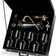 High-end 24K Gold Foil Red Wine Glass Set, Household Crystal Goblet, Large Decanter, Cup Holder, Leather Suitcase Set High-end 24K Gold Foil Red Wine Glass Set, Household Crystal Goblet, Large Decanter, Cup Holder, Leather Suitcase Set