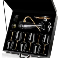 High-end 24K Gold Foil Red Wine Glass Set, Household Crystal Goblet, Large Decanter, Cup Holder, Leather Suitcase Set High-end 24K Gold Foil Red Wine Glass Set, Household Crystal Goblet, Large Decanter, Cup Holder, Leather Suitcase Set