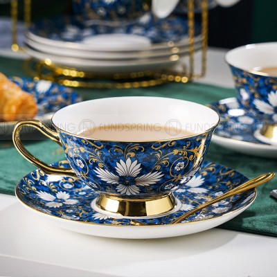 Elegant Gold-Plated Royal Flower Bone China Tea Cups and Coffee Mug Set Elegant Gold-Plated Royal Flower Bone China Tea Cups and Coffee Mug Set