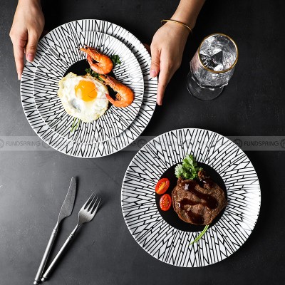 Minimalist Elegance: Ceramic Black Line Pasta & Steak Plate Set of 2 (8" and 10") Minimalist Elegance: Ceramic Black Line Pasta & Steak Plate Set of 2 (8" and 10")