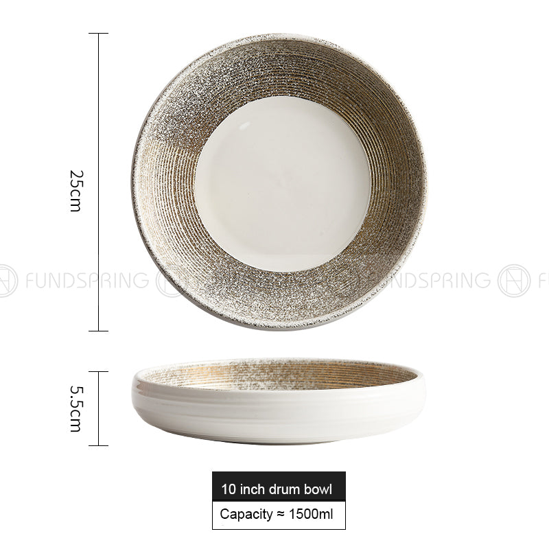 Designer Dinnerware Weiss Series Ceramic White/Golden Bowls Plates Designer Dinnerware Weiss Series Ceramic White/Golden Bowls Plates