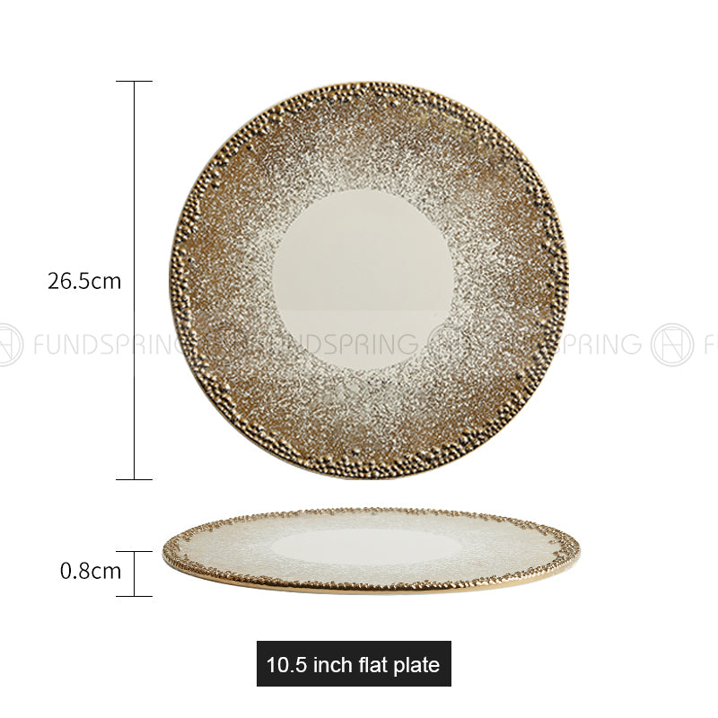 Fafartc Gypsophila Series Dinnerware Ceramic Dining Plate Flat Plate Gold-white Shallow Bowl Fafartc Gypsophila Series Dinnerware Ceramic Dining Plate Flat Plate Gold-white Shallow Bowl