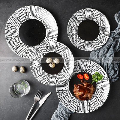 Minimalist Elegance: Ceramic Black Line Pasta & Steak Plate Set of 2 (8" and 10") Minimalist Elegance: Ceramic Black Line Pasta & Steak Plate Set of 2 (8" and 10")