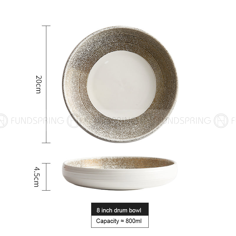 Designer Dinnerware Weiss Series Ceramic White/Golden Bowls Plates Designer Dinnerware Weiss Series Ceramic White/Golden Bowls Plates
