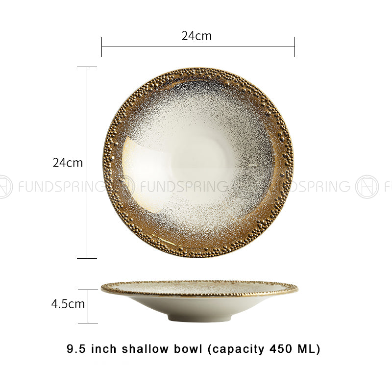 Fafartc Gypsophila Series Dinnerware Ceramic Dining Plate Flat Plate Gold-white Shallow Bowl Fafartc Gypsophila Series Dinnerware Ceramic Dining Plate Flat Plate Gold-white Shallow Bowl