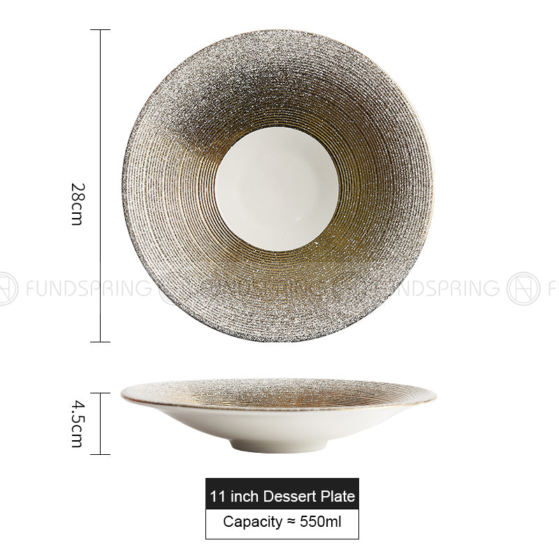 Designer Dinnerware Weiss Series Ceramic White/Golden Bowls Plates Designer Dinnerware Weiss Series Ceramic White/Golden Bowls Plates