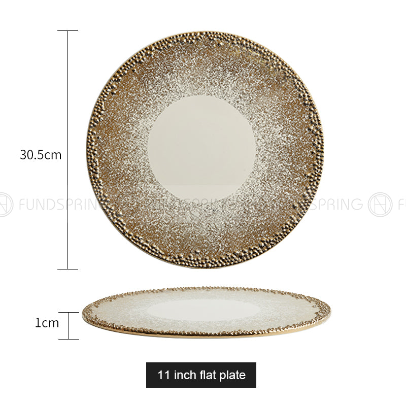 Fafartc Gypsophila Series Dinnerware Ceramic Dining Plate Flat Plate Gold-white Shallow Bowl Fafartc Gypsophila Series Dinnerware Ceramic Dining Plate Flat Plate Gold-white Shallow Bowl