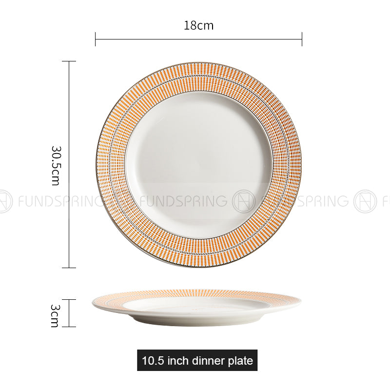 Designer Collection Tableware Weiss Series Gold-white Ceramic Dinner Plate Designer Collection Tableware Weiss Series Gold-white Ceramic Dinner Plate