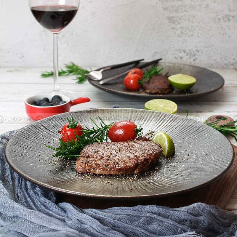 Artistic Striped Ceramic Dinner Plates - Set of 2, Sizes 8" and 10" Artistic Striped Ceramic Dinner Plates - Set of 2, Sizes 8" and 10"