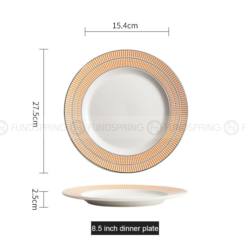Designer Collection Tableware Weiss Series Gold-white Ceramic Dinner Plate Designer Collection Tableware Weiss Series Gold-white Ceramic Dinner Plate