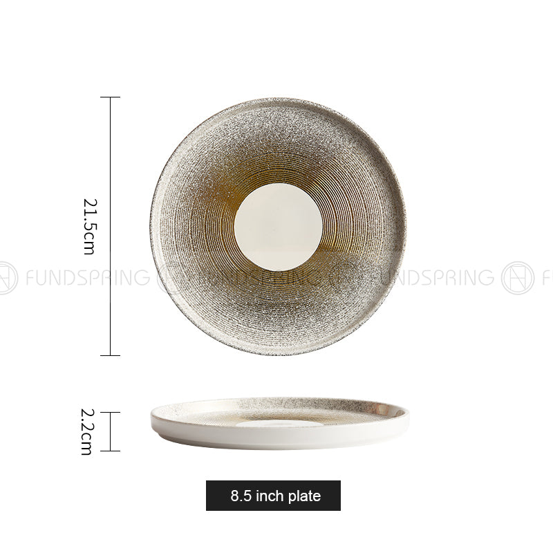 Designer Dinnerware Weiss Series Ceramic White/Golden Bowls Plates Designer Dinnerware Weiss Series Ceramic White/Golden Bowls Plates
