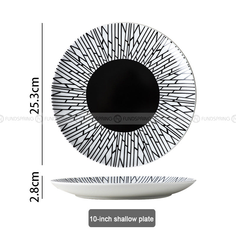 Minimalist Elegance: Ceramic Black Line Pasta & Steak Plate Set of 2 (8" and 10") Minimalist Elegance: Ceramic Black Line Pasta & Steak Plate Set of 2 (8" and 10")