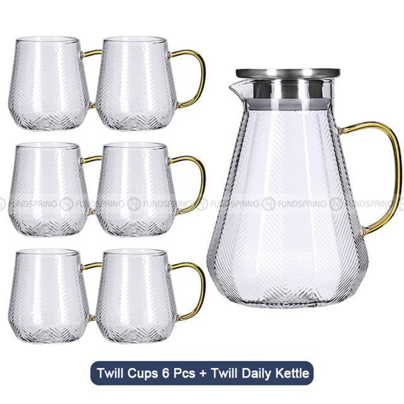 Twill Kettle Set Heat Resistant Glass Mugs Set Glass Pitcher Cups Twill Kettle Set Heat Resistant Glass Mugs Set Glass Pitcher Cups