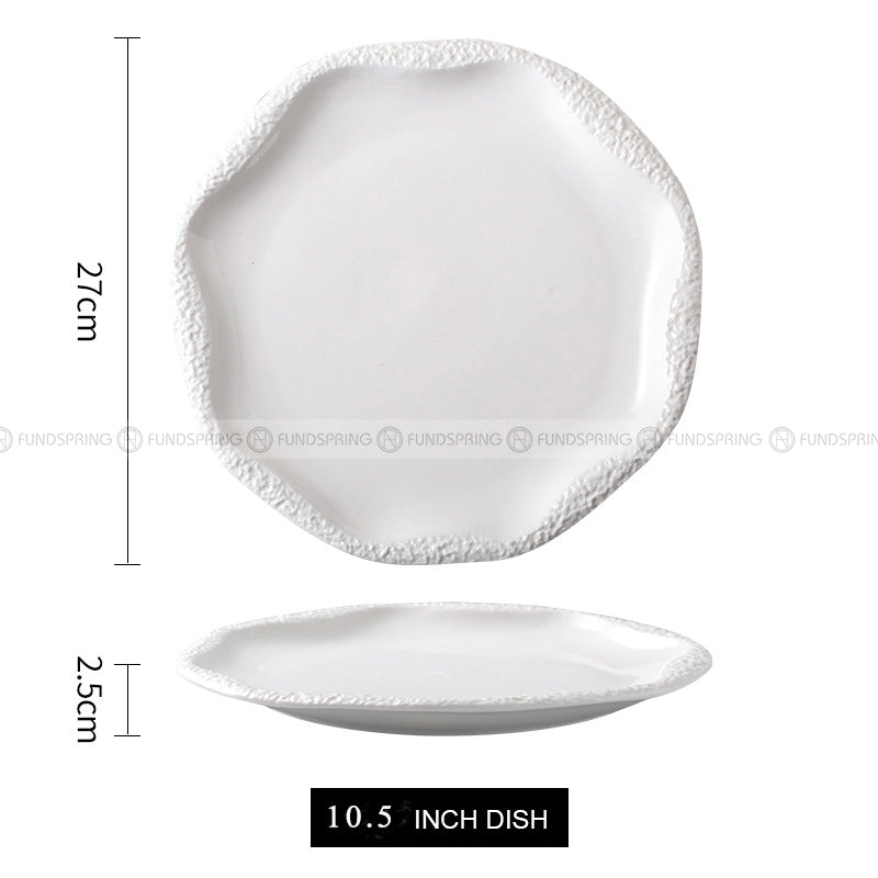 Simple White Dinnerware Ceramic Dinner Plates Round Flat Steak Plates 10.5" Simple White Dinnerware Ceramic Dinner Plates Round Flat Steak Plates 10.5"