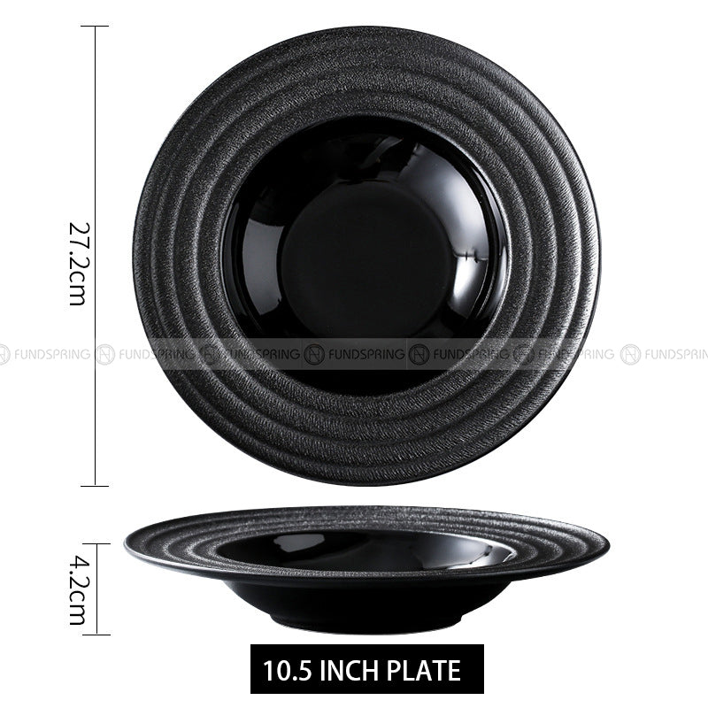 Nordic Simple Black Tableware Ceramic Shallow Plate Porcelain Plate Nordic Simple Black Tableware Ceramic Shallow Plate Porcelain Plate