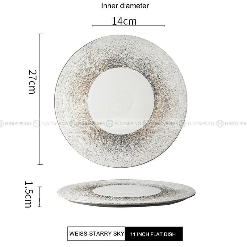 Designer Dinnerware Collection Weiss Series Ceramic White/Sliver Plate Designer Dinnerware Collection Weiss Series Ceramic White/Sliver Plate