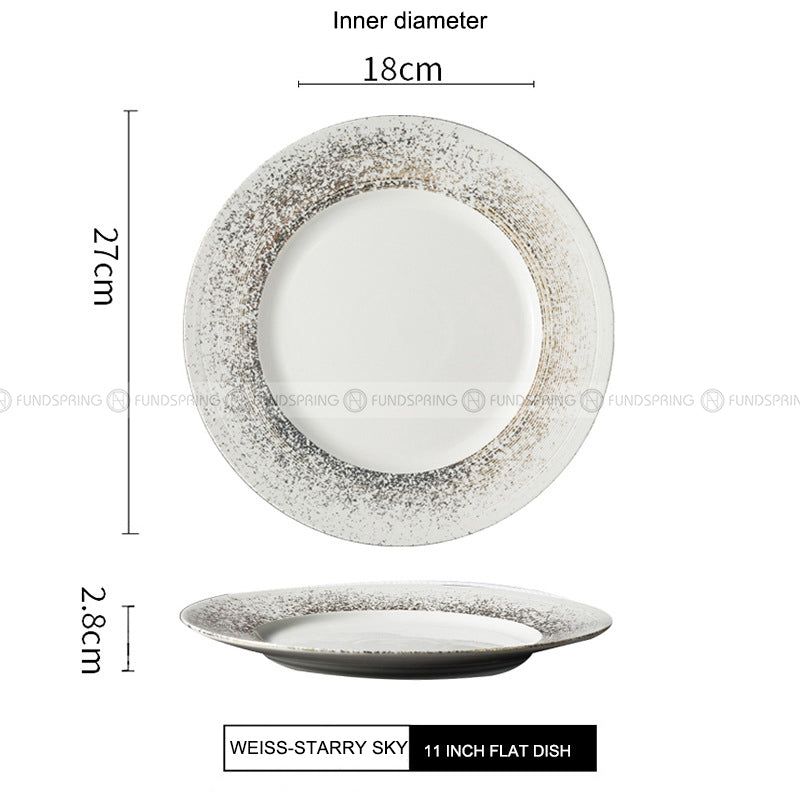 Designer Dinnerware Collection Weiss Series Ceramic White/Sliver Plate Designer Dinnerware Collection Weiss Series Ceramic White/Sliver Plate