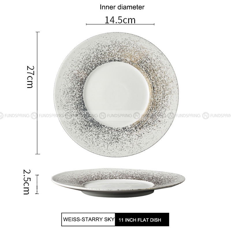 Designer Dinnerware Collection Weiss Series Ceramic White/Sliver Plate Designer Dinnerware Collection Weiss Series Ceramic White/Sliver Plate