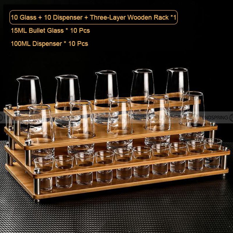White Spirit Glass and Dispenser Set Crystal Baijiu Glass Set With 3-Layer Rack White Spirit Glass and Dispenser Set Crystal Baijiu Glass Set With 3-Layer Rack