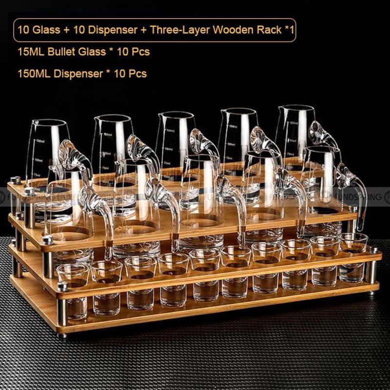 White Spirit Glass and Dispenser Set Crystal Baijiu Glass Set With 3-Layer Rack White Spirit Glass and Dispenser Set Crystal Baijiu Glass Set With 3-Layer Rack