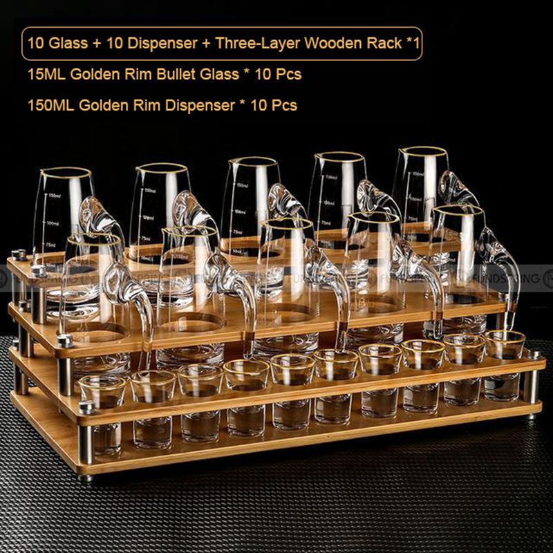 White Spirit Glass and Dispenser Set Crystal Baijiu Glass Set With 3-Layer Rack White Spirit Glass and Dispenser Set Crystal Baijiu Glass Set With 3-Layer Rack