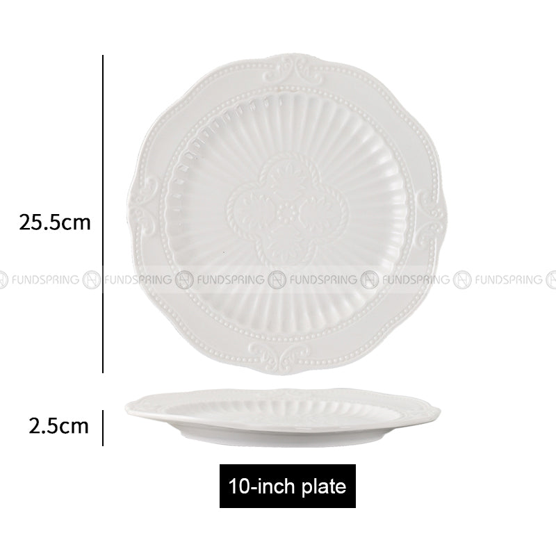 Modern Relief White Ceramic Dinner Plates Set of 2 (8" and 10") Modern Relief White Ceramic Dinner Plates Set of 2 (8" and 10")