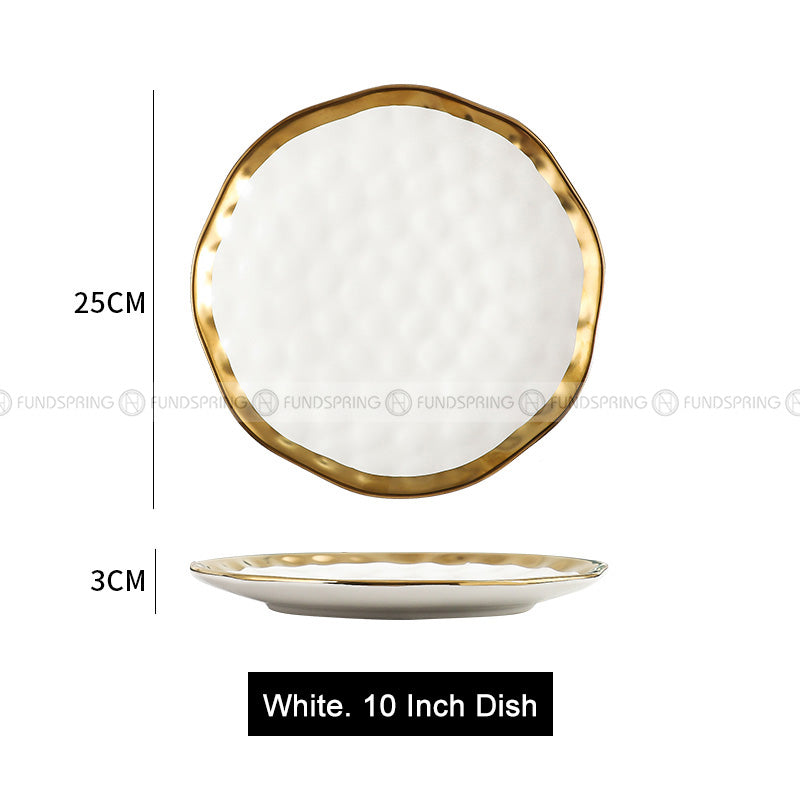 Elegant Ceramic Dinner Plates with Electroplated Gold Rim - Set of 2 (8" and 10") Elegant Ceramic Dinner Plates with Electroplated Gold Rim - Set of 2 (8" and 10")