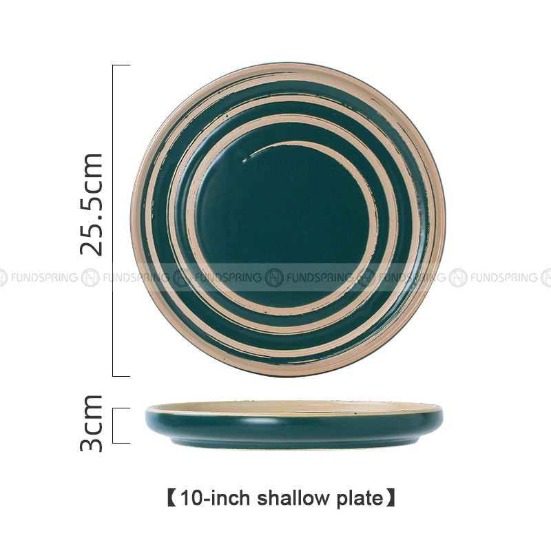 Retro Western Style Ceramic Dinner Plate Set - Creative Dining Table Essentials (8" and 10") Retro Western Style Ceramic Dinner Plate Set - Creative Dining Table Essentials (8" and 10")