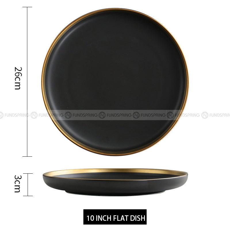 Simplicity Ceramic Tableware Black White With Gold Rim Plates Bowls Simplicity Ceramic Tableware Black White With Gold Rim Plates Bowls