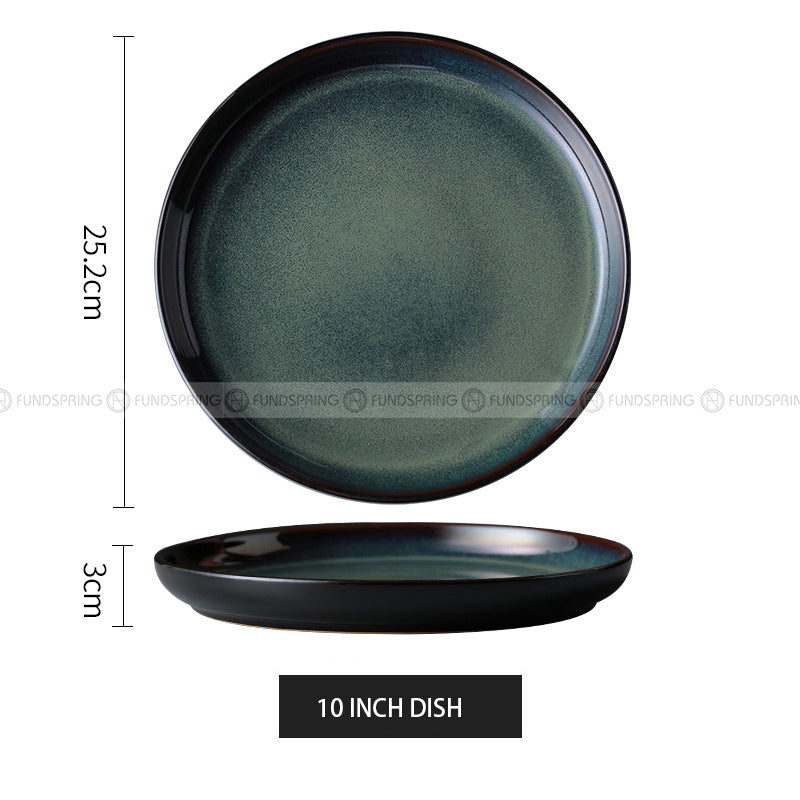 Kiln Change Ceramic Tableware Blue/Green Glaze Bowl Plate Kiln Change Ceramic Tableware Blue/Green Glaze Bowl Plate
