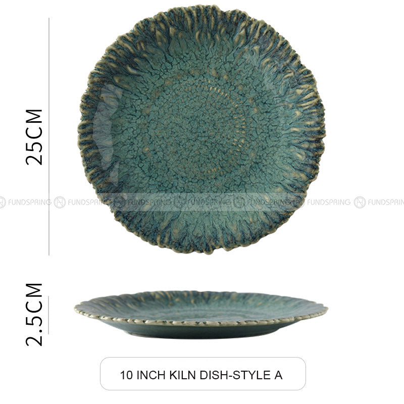Ceramic Kiln Change Tableware Sunflower Shaped Shallow Flat Plate Ceramic Kiln Change Tableware Sunflower Shaped Shallow Flat Plate