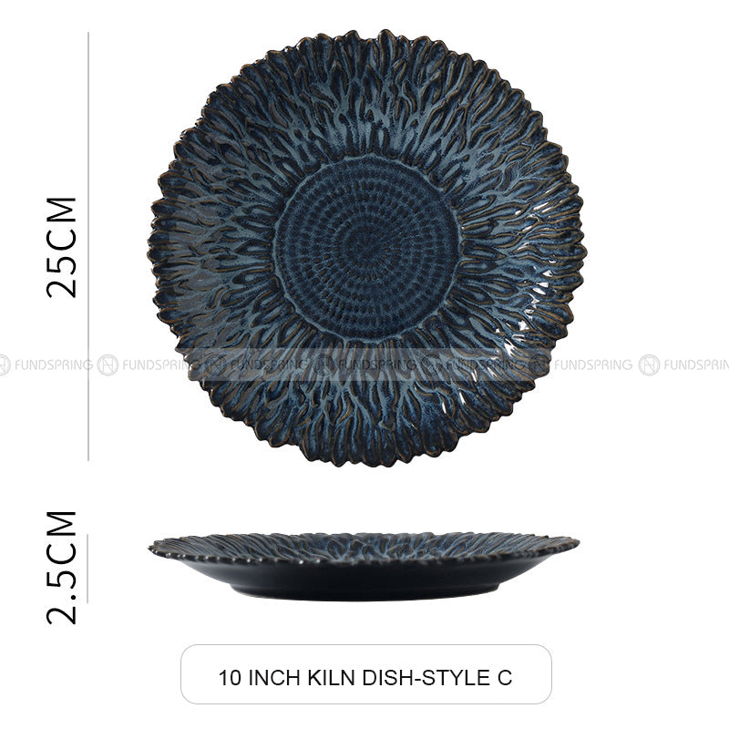 Ceramic Kiln Change Tableware Sunflower Shaped Shallow Flat Plate Ceramic Kiln Change Tableware Sunflower Shaped Shallow Flat Plate