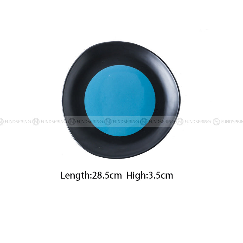 Creative Ceramic Plate Black with Blue Shallow Plate Round/Triangle Plate Platter Creative Ceramic Plate Black with Blue Shallow Plate Round/Triangle Plate Platter