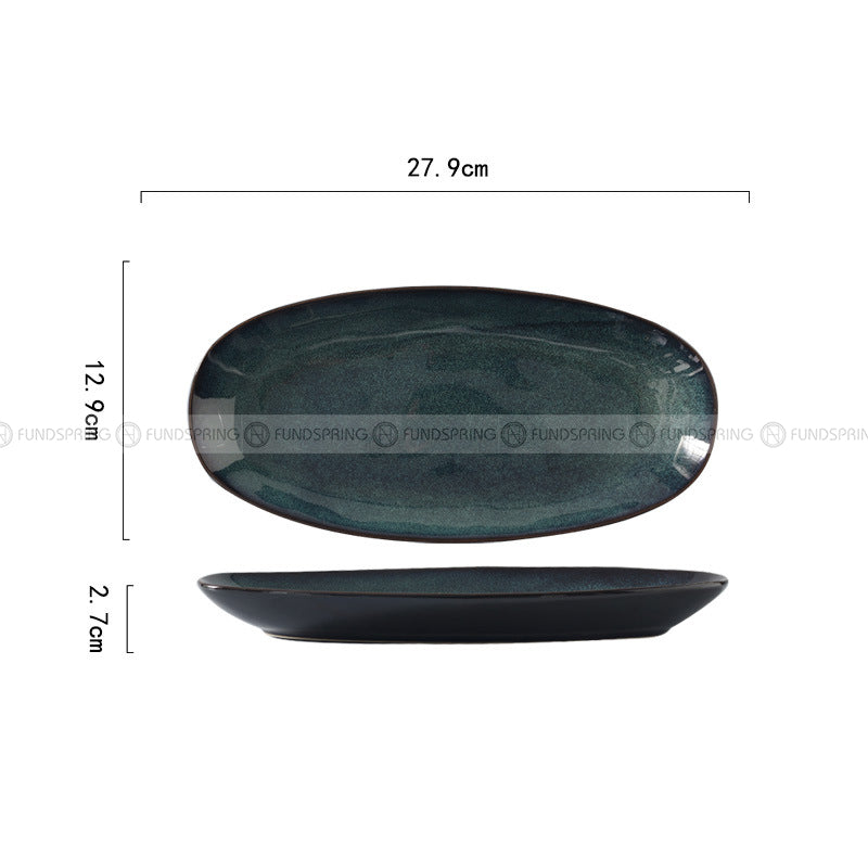 Kiln Glazed Ceramic Dinnerware Fish Plate Dinner Plate Green Oval Plate Kiln Glazed Ceramic Dinnerware Fish Plate Dinner Plate Green Oval Plate