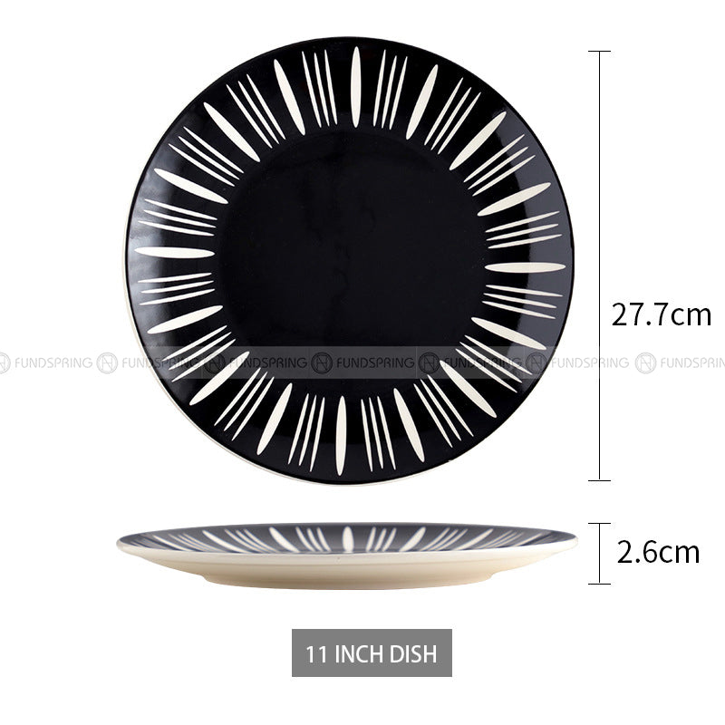 Nordic Ceramic Tableware Simple Line Pattern Disc Snack Dinner Plate Nordic Ceramic Tableware Simple Line Pattern Disc Snack Dinner Plate