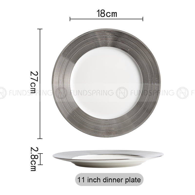 Designer Tableware Collection Weiss Series Sliver/White Dinner Plate Designer Tableware Collection Weiss Series Sliver/White Dinner Plate