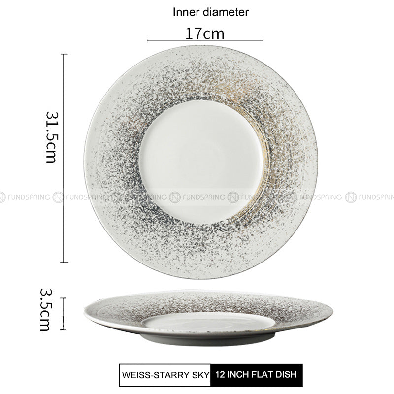 Designer Dinnerware Collection Weiss Series Ceramic White/Sliver Plate Designer Dinnerware Collection Weiss Series Ceramic White/Sliver Plate