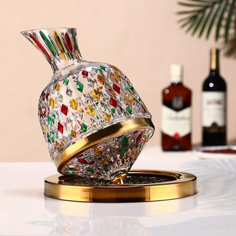 Gyro Decanter with Painted Diamond Colored Wine Glass Wine Deck Set Engraved Glass Gyro Decanter with Painted Diamond Colored Wine Glass Wine Deck Set Engraved Glass