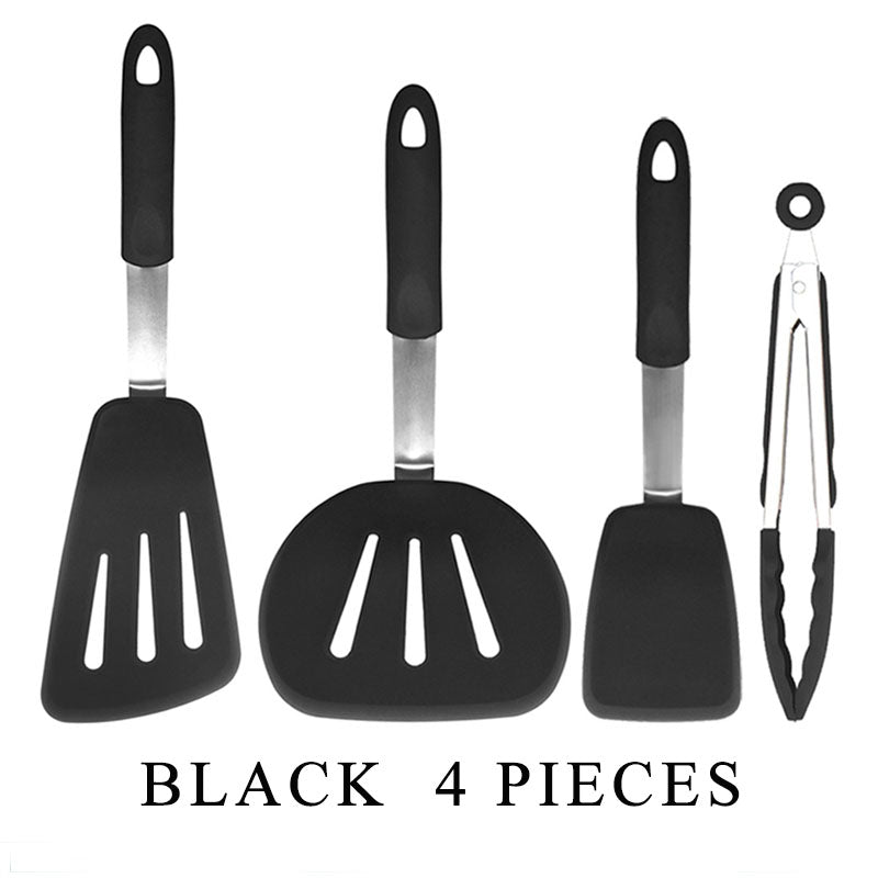 Versatile Silicone Kitchen Utensil Set: Scraper, Spatula, Tong, and Slotted Turner Versatile Silicone Kitchen Utensil Set: Scraper, Spatula, Tong, and Slotted Turner